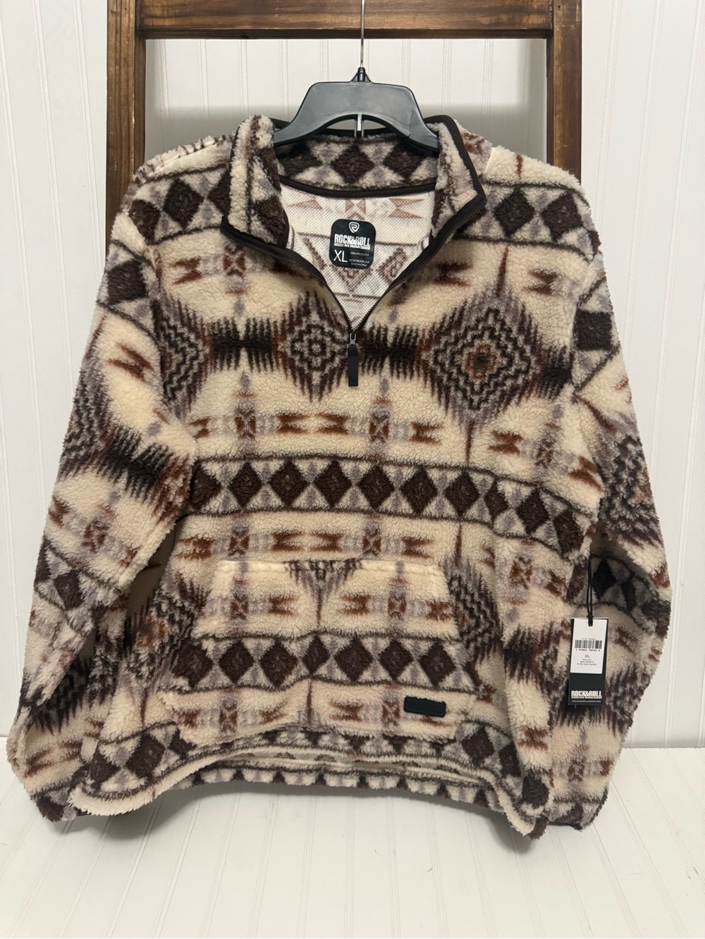 Rock & Roll Denim Men's Cream & Brown Quarter-Zip Fleece Pullover